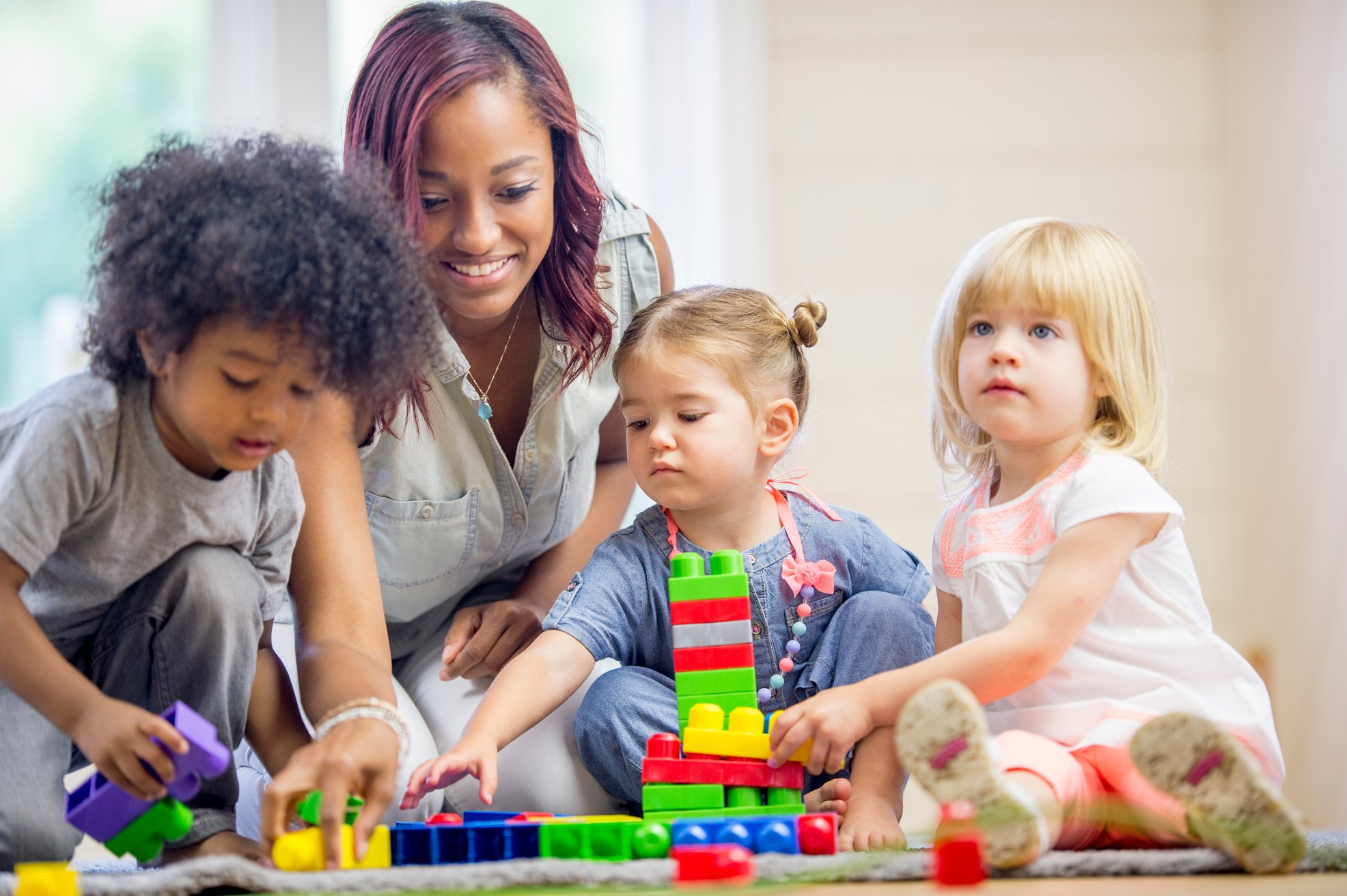 Children Playing with Blocks in Preschool